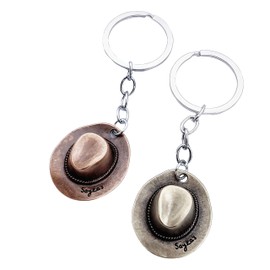 PYNASA 2Pcs Set Western Cowboy Hat Keychain for Women Men,Cowboys Hat Charm Keychains Key Ring Accessories For Car Key Ring, Red Copper and Bronze, Small