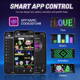 VDIKKS LED Sign Programmable FPCB Flexible Matrix Panel Small Screen Animation Text Message Scrolling LED Display for Home Decor, Car, Shop, Bar, Party, Business Festival 6.7x2.8 inch