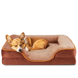 DUMOS Orthopedic Memory Foam Dog Bed with Bolster–Washable Cover, Waterproof Liner & Non-Slip Bottom, Supportive Pet Sofas, Brown