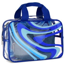 iscream 3-Piece Large, Medium and Small Bag Set for Toiletry and Cosmetic Storage and Travel - Blue Denim Swirl