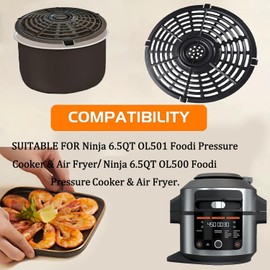 HEISENLIN 6.5QT Air Fryer Crisper Tray for 6.5QT Ninja OL500 OL501 Foodi Pressure Cooker & Air Fryers, Upgraded Grill Grate Pan Crisper Plate Rack Grid Shelf for Ninja 6.5QT Air Fryer, Dishwasher Safe