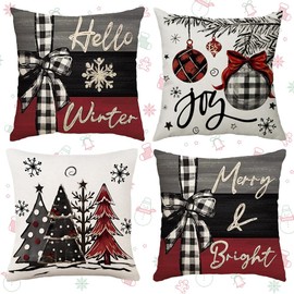 Jiahuade Linen Decorative Cushion, 4 Pieces Christmas Cushion Cover, Decorative Cushion Cover, Christmas Cushion Cover, Deep, Cushion Cover Christmas Motif (D)