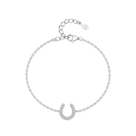 IMINI Dainty U Shaped Crystal Bracelet for Women Teen Girls 925 Sterling Silver Elegant CZ Horseshoe Adjustable Charm Link Bracelets Fashion Jewelry Gifts Birthday BFF Daughter