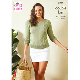 King Cole Ladies DK Knitting Pattern 3/4 Sleeve or Sleeveless Lace Top (5989)