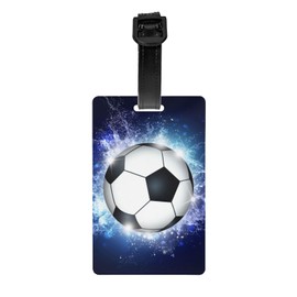 Kids Backpack Tag Soccer Luggage Tags for Suitcases, Sports Soccer Ball Bag Tags with Blue Background, Cool Small Name ID Identifier Labels for Boys Girls Travel Baggage