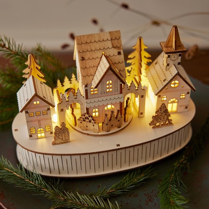 Lumineo LED Wood Village Scene with Music and Motion, 6"