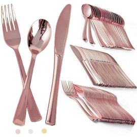 Cubiertos Reutilizables, Vajilla Elegante Reutilizable de150PCS, 50 Tenedores, 50 Cuchillos y 50 Cucharas Elegantes, para Cumpleaños, Banquetes, Reuni