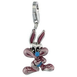 Sterling Silver Enamel Blue & Purple Bunny Rabbit Charm with Lobster Clasp for Bracelets Women 7/8 inch