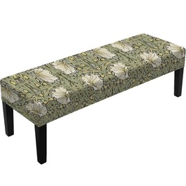 Morris Vintage Floral Bench Cover,Rectangle Stretch Dining Bench Cover Anti-Dust Removable Bench Slipcover Farmhouse Seat Protector for Living Room,Bedroom,Kitchen,Sage Green/Yellow