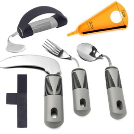 Parkinson’s Aids for Living – 3 Piece Bendable Tableware，Universal Cuff and Jar Opener Bottle Opener and Lid Opener – Adaptive Weighted Utensils Set for Hand Tremors