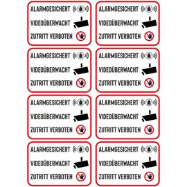 8 x Stickers – Alarm Security – 7 x 5 cm Sticker – Burglary Protection Alarm System Warning Sign – Safety Sign Sticker AD10