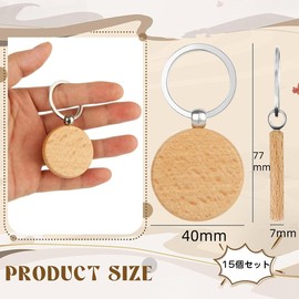 YBGGJO Wooden Key Chain, Round 15 Piece Set, Number Tag, Luggage Tag, Round Shape, Solid Color, Key Tag, Name Holder, Lost Prevention, Handmade Material, DIY, Set of 15