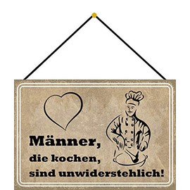 generisch Tin Sign 20 x 30 cm Curved with Cord Men the Cooking Are Irresistible Saying Decorative Gift Sign