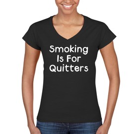Smoking is for Quitters. - Women's Ultra-Soft Deep V-Neck T-Shirt – Lightweight, Comfortable & Flattering Fit CP05 Black