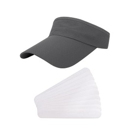GVSAVY 1 Dark Gray Sun Visor Hat, 10 PCS Brim Sweat-Absorbing Sheets, Fashion Sun Visor, Sun Visor Sports Hat, Face Shade, Unisex, Suitable for Beach, Travel