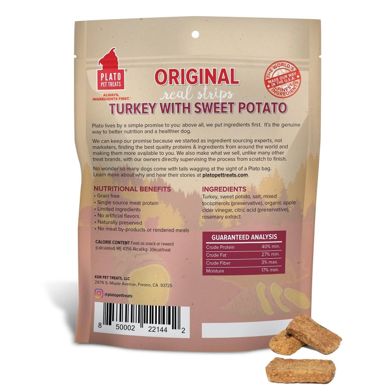 PLATO Grain Free Turkey Meat Bars Soft Dog Treats for