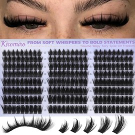Kiromiro Lash Clusters with Spikes Cluster Eyelash Extensions 12-20mm Wispy Lashes Clusters 216pcs Fluffy DIY Cluster Lashes Extensions Fairy Individual Eyelash Clusters