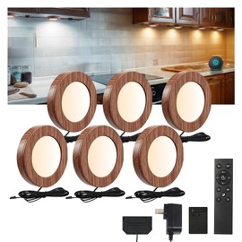 VST LED Smart Under Cabinet Lighting, Alexa Google Home App Control, Recessed/Surface Mount 12V 2W Puck Lights for Kitchen, Display Case, 6 Pack 2700K~6000K (Wood Grain)