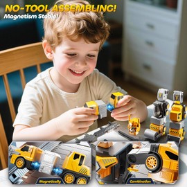 JUKUDAHU 5-in-1 Robot Toys Cars for Kids 3-5, Magnetism Transforming Robots