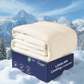 LIANLAM Cooling Comforter Queen Size,NASA-Grade Double-Sided Cool Tech,Q-Max>0.4,Cooling Blankets for Hot Sleepers,Silky Smooth & Lightweight Summer Comforter（Snow Ivory,90"x90"