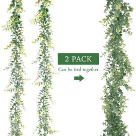 GraduationMall Faux Eucalyptus Garland Plant,2 Pack 12ft Artificial Foliage Fake Leaves,Ivy Vine Greenery Garland for Wedding Party Home Decor