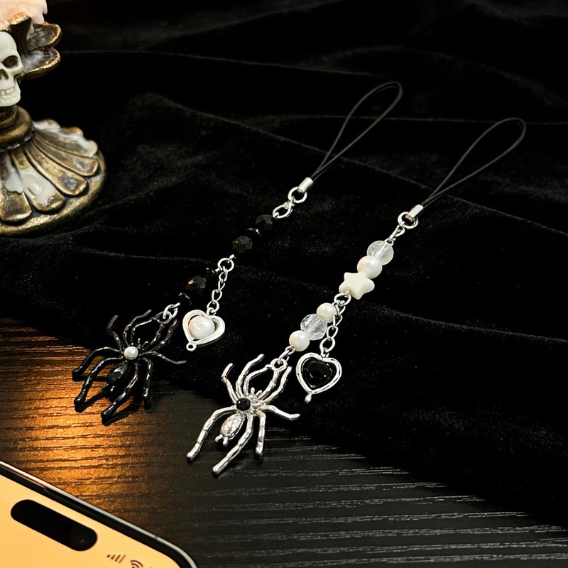 LJJINGXS Gothic Spider Phone Charm Strap with Beaded Chain and