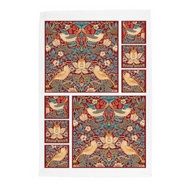 Purely Home Red Strawberry Thief Tea Towel - Floral Morris Tapestry Linen Gifts - Panama Cotton Kitchen Dish Towel/Drying Cloth - 67cm x 45cm