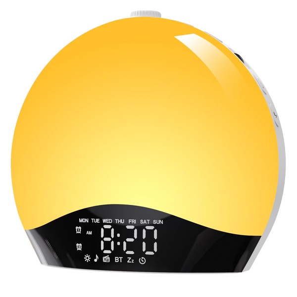 Togaga Newest Sunrise Alarm Clock, Wake Up Light Night Light, Bedside Lamp with Bluetooth Speaker, Sunrise/Sunset Simulation Dual Alarms and Snooze Function, 16 Colors, 7 Natural Sounds, FM Radio