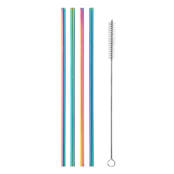 Stainless Steel Drinking Straws s/4 Straight - 8.5", Rainbow