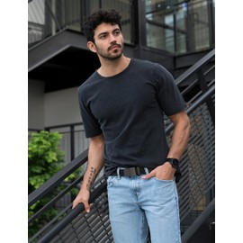 SlideBelts Men's Classic Belt with Premium Buckle (Black Leather With Framed Gunmetal Buckle (Vegan), One Size)