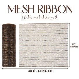 MEEDEE Chocolate Deco Mesh 10 Inch Metallic Brown Deco Mesh Ribbon Fall Mesh for Wreaths, Christmas Tree, Garland, Staircase, Mailbox, Swag, Decorating and Crafts (30 Feet)