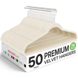 HOUSE DAY Premium Velvet Hangers 50 Pack Ivory, Non-Slip Flocked Felt Hangers, Sturdy Clothes Hanger with 360° Rotatable Hook, Heavy Duty Durable Slim Coat Hanger for Closet Space Saving