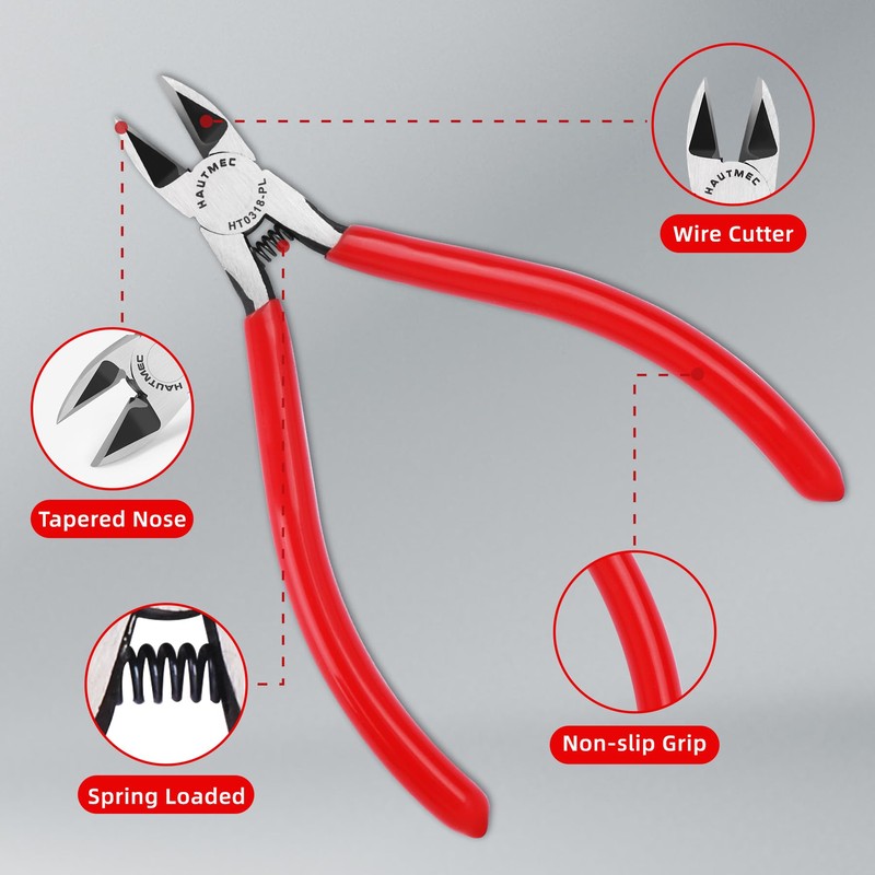 HAUTMEC 6" Flush Cut Pliers Ultra Sharp Wire Cutters 2PCS