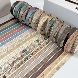 Juego de 20 rollos de cinta Washi vintage, cinta Washi a cuadros, cintas decorativas delgadas para artes, manualidades DIY, diarios, planificadores, cintas para envolver para suministros