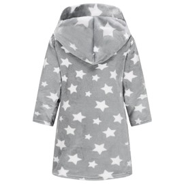 Girls Fleece Hooded Robes, Warm Printed Bath Robe for Kids Soft Fuzzy Bathrobe for Gifts Gray Star 9-12 Years