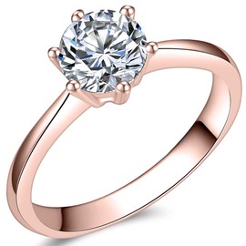 1.0 Carat Classical Stainless Steel Solitaire Engagement Ring (Rose Gold, M)