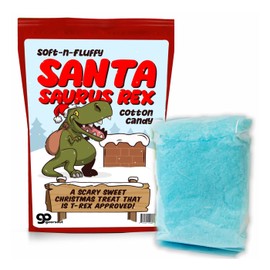 Santa Saurus Rex Cotton Candy - Christmas Candy Gifts for Kids – T-Rex Gift for Dinosaur Lovers - Blue Blueberry Flavor - Stocking Stuffers for Sons and Daughters, Male Teacher Gifts
