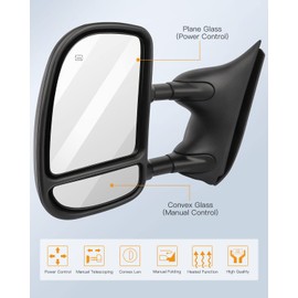 ITOPUP Towing Mirrors Fit 2001-2005 For Ford Excursion 1999-2007 for F250/F350/F450/F550 Super Duty, Left and Right Side Tow Mirrors with Power Heated