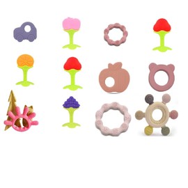 Set de 12 Mordederas premium para Bebé con diversas piezas y formas, Silicón Suave, Alivio de Encías | Juguete Sensorial Seguro, regalo ideal para baby shower para niña