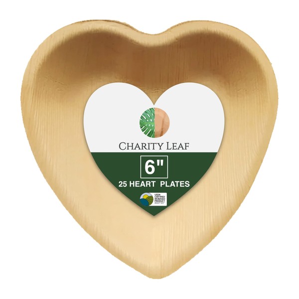 Charity Leaf Disposable Palm Leaf 6" Heart Plates (25 pieces) Bamboo Like Serving Platters, Disposable Boards, Eco-Friendly Dinnerware For Weddings, Catering, Events