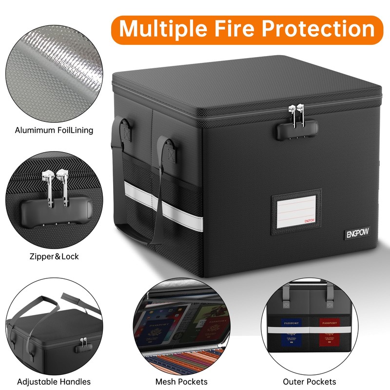 ENGPOW 5200°F Fireproof Document Box with Lock, Heat Insulated Collapsible