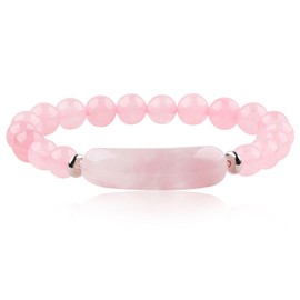 8MM Healing Stone Bracelets, Natural Stone Purification Bracelet, Rose Quartz Gemstone Charm Stretch Bracelet, Bridge Bracelet Gemstone Round Beads Yoga Bracelet (Rose Quartz)