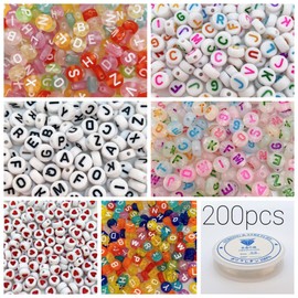 1200pcs Letter Beads Kit 6 Color Round Acrylic Alphabet Beads Friendship Bracelets Assorted Alphabet Beads with 1 Roll Elastic String for Bracelet Necklace Jewelry Making Supplies