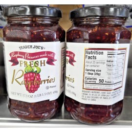 Trader Joe's Raspberry Preserves made with Fresh Raspberries 17.5oz (2 Jars)