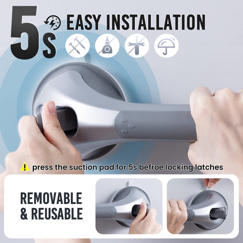 TAILI Grab Bars for Shower,Suction Shower Handles Rails,2 Pack,16.8",Silver