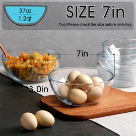 NUTRIUPS 7 Inch Medium Glass Prep Bowls, 30oz Glass Bowl Set, Clear Tempered Glass Salad Bowls for Kitchen Microwave and Oven Safe