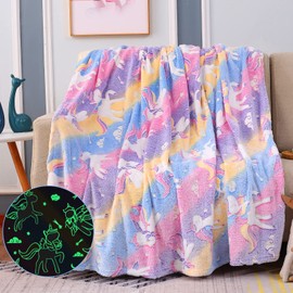 Cloele Glow in The Dark Throw Blanket for Girls - 50 x 60 Unicorns Gift Blanket Soft Cozy Fleece Blanket Toddler Girls Toys - Luminous Plush Blanket Birthday Blanket for Kids