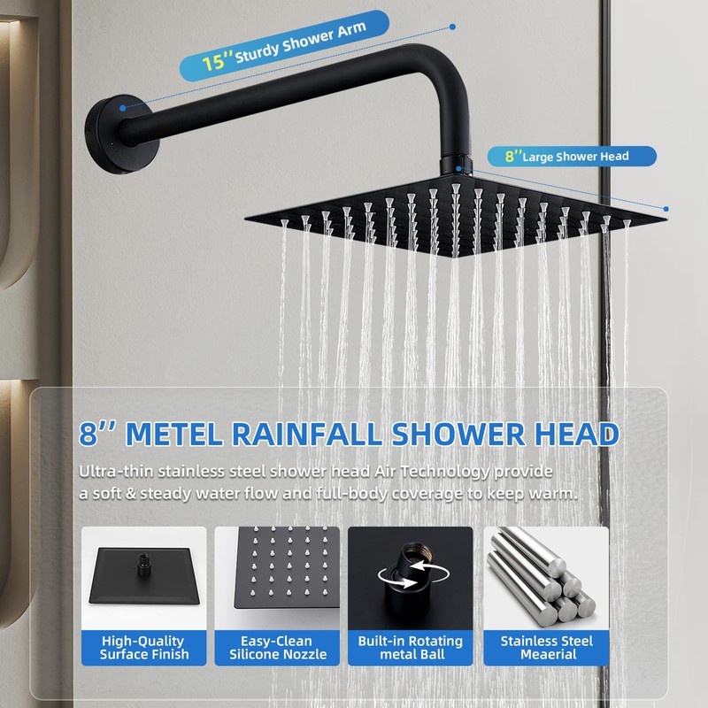 Shower Faucet Set With 8" Shower Head And Handheld Black