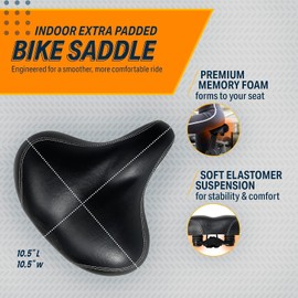 Extra Wide Replacement Saddle, Memory Foam Bike Seat Cushion, Steel Spring & Elastomer Suspension, Universal Fit for Indoor & Outdoor Bicycles