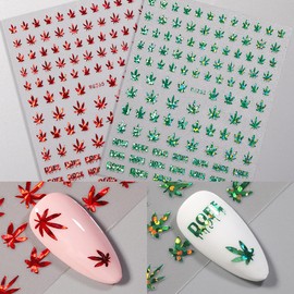 Maple Leaf Nail Art Stickers 3D Holographic Leaf Nail Stickers Spring Nail Art Decorations Colorful Bronzing Leaf Letter Design Nail Decals Self-Adhesive Nail Art Supplies for Women Manicure Nail Art